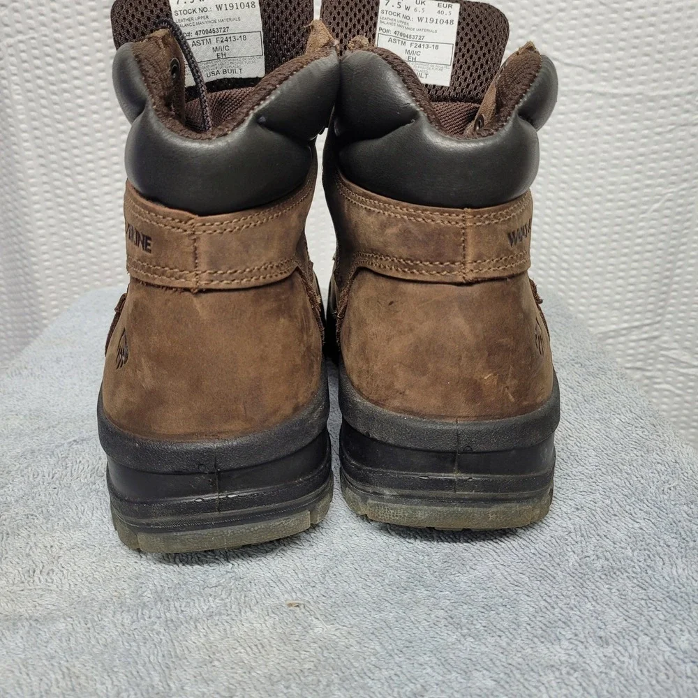 Wolverine USA Built Waterproof Work‎ Boots Brown Leather EH Rated Mens 7.5W